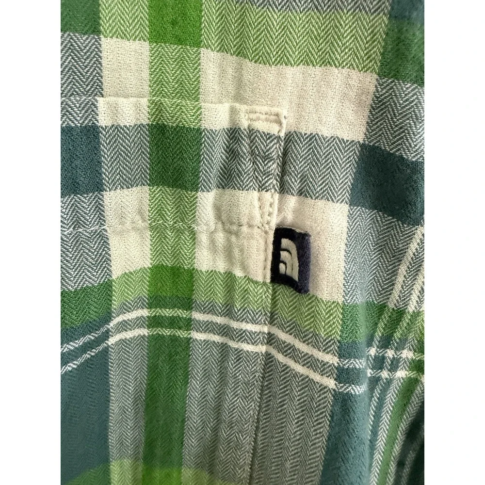 The North Face Button Down Long Sleeve Shirt Men Size XL Green Plaid Hiking